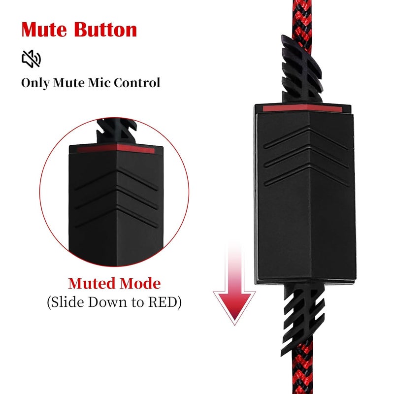 Knomix Replacement Nylon Braided Audio Cord Cable for Astro A40 A50 Headset with Inline Mute Button Audio Cable for Astro A10/A40/A40TR Gaming Headset,Compatible with PS5/PS4 Controller- Red Braided - Image 3