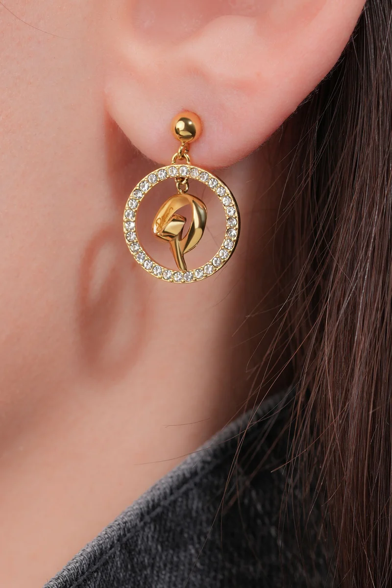 POLICE Volute Gold Plated Earrings fro Women With Crystals 15 mm
