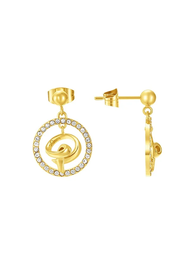 POLICE Volute Gold Plated Earrings fro Women With Crystals 15 mm