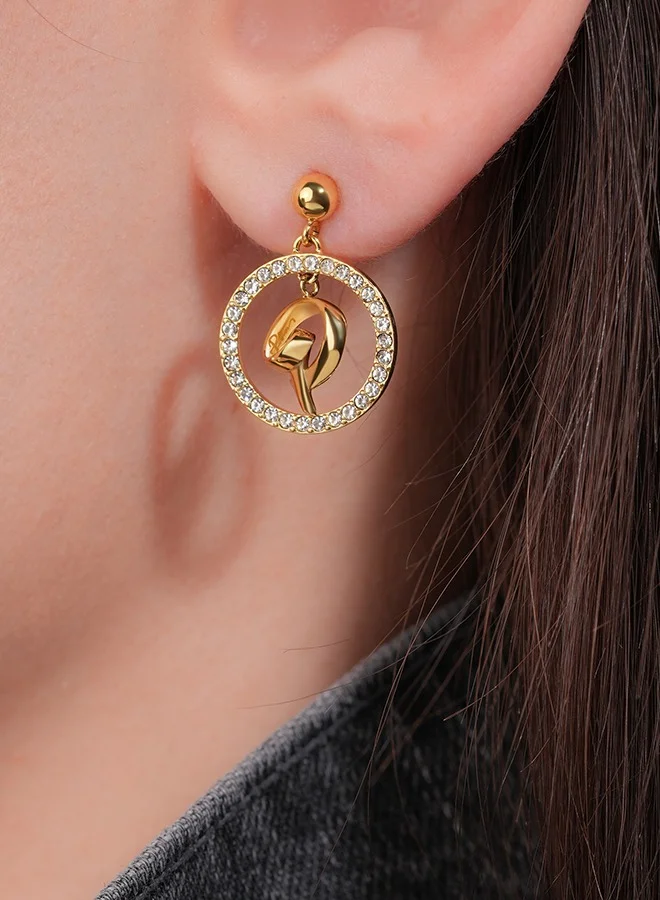 POLICE Volute Gold Plated Earrings fro Women With Crystals 15 mm