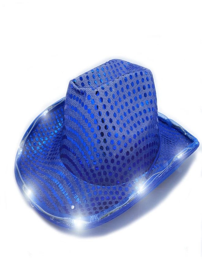 winvin Led Light-up Cowboy Hat or Sequin Western-themed Party Hat (Blue, Medium, for Halloween, Wedding, Birthday, all ages or unisex, costume hat) - Image 1