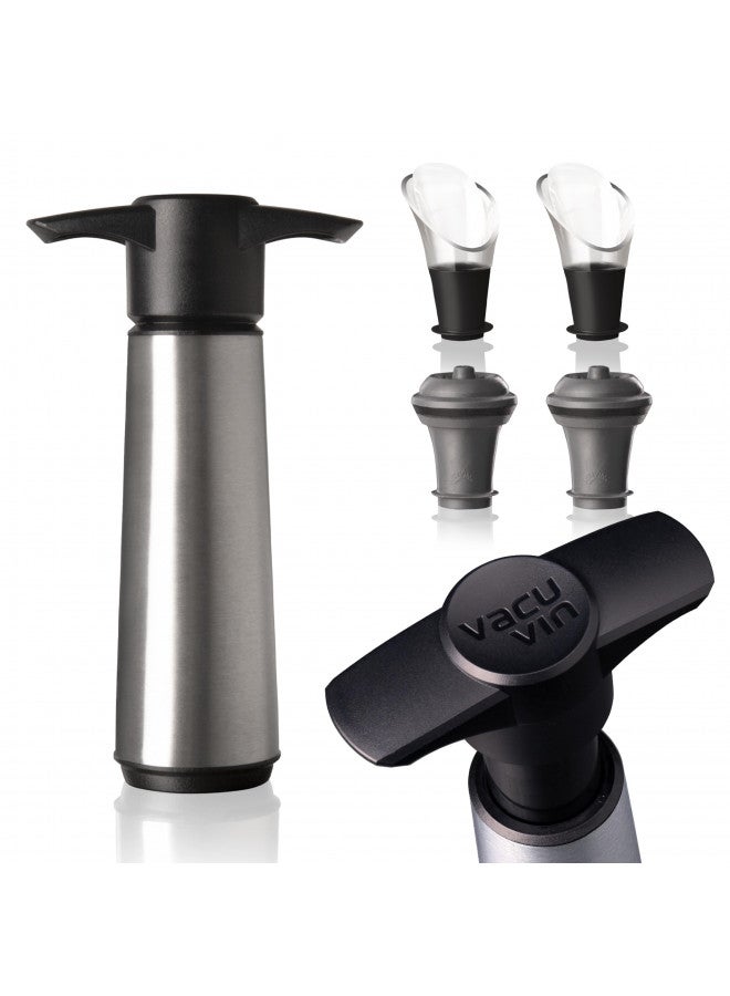 Vacu Vin فيديو فين موفر النبيذ - ستانلس ستيل - 1 مضخة 2 سدادات 2 خوادم - سدادات النبيذ للزجاجات مع مضخة فراغ وصب - قابلة لإعادة الاستخدام - مصنوعة في هولندا - Image 1