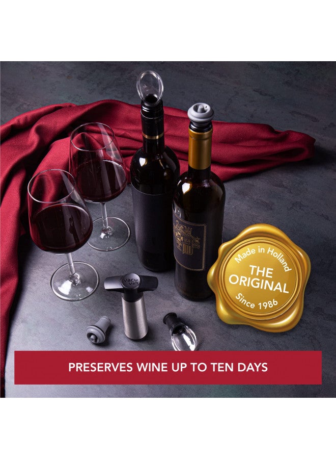 Vacu Vin فيديو فين موفر النبيذ - ستانلس ستيل - 1 مضخة 2 سدادات 2 خوادم - سدادات النبيذ للزجاجات مع مضخة فراغ وصب - قابلة لإعادة الاستخدام - مصنوعة في هولندا - Image 2