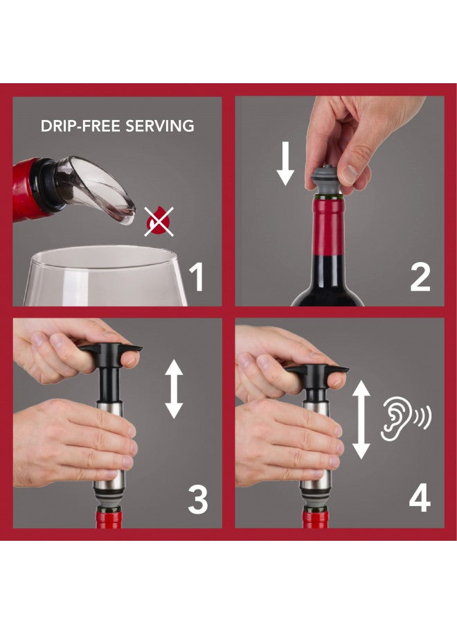 Vacu Vin فيديو فين موفر النبيذ - ستانلس ستيل - 1 مضخة 2 سدادات 2 خوادم - سدادات النبيذ للزجاجات مع مضخة فراغ وصب - قابلة لإعادة الاستخدام - مصنوعة في هولندا - Image 5