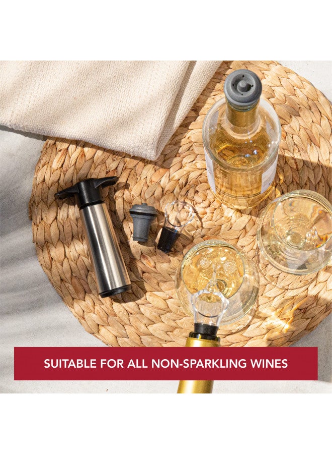 Vacu Vin فيديو فين موفر النبيذ - ستانلس ستيل - 1 مضخة 2 سدادات 2 خوادم - سدادات النبيذ للزجاجات مع مضخة فراغ وصب - قابلة لإعادة الاستخدام - مصنوعة في هولندا - Image 4