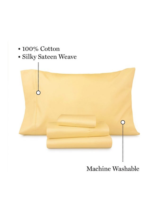 MARTHA STEWART 100% Cotton Queen Sheet Set - 4 Piece, Soft, Smooth, Durable, Easy Care, 16" Deep Pocket Sheets, Bedding Sheets, Sateen Sheets, 1 Flat, 1 Fitted, 2 Pillowcases, Yellow