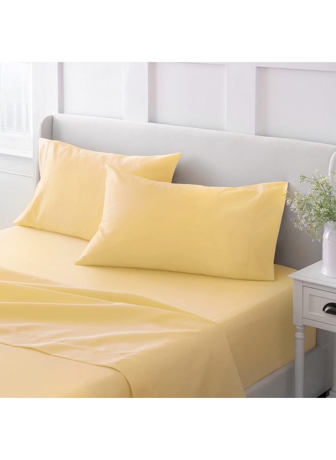 MARTHA STEWART 100% Cotton Queen Sheet Set - 4 Piece, Soft, Smooth, Durable, Easy Care, 16" Deep Pocket Sheets, Bedding Sheets, Sateen Sheets, 1 Flat, 1 Fitted, 2 Pillowcases, Yellow