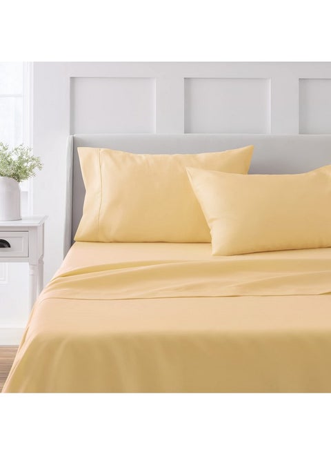 MARTHA STEWART 100% Cotton Queen Sheet Set - 4 Piece, Soft, Smooth, Durable, Easy Care, 16" Deep Pocket Sheets, Bedding Sheets, Sateen Sheets, 1 Flat, 1 Fitted, 2 Pillowcases, Yellow