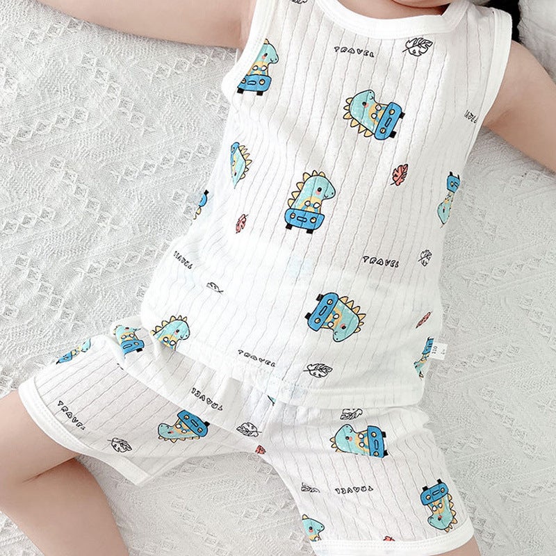 Children'S Vest Set Pure Cotton Summer Thin Section A Men'S And Women'S Home Clothes Kidsren'S Pajamas Air-Conditioned Clothes Baby Vest - Image 1
