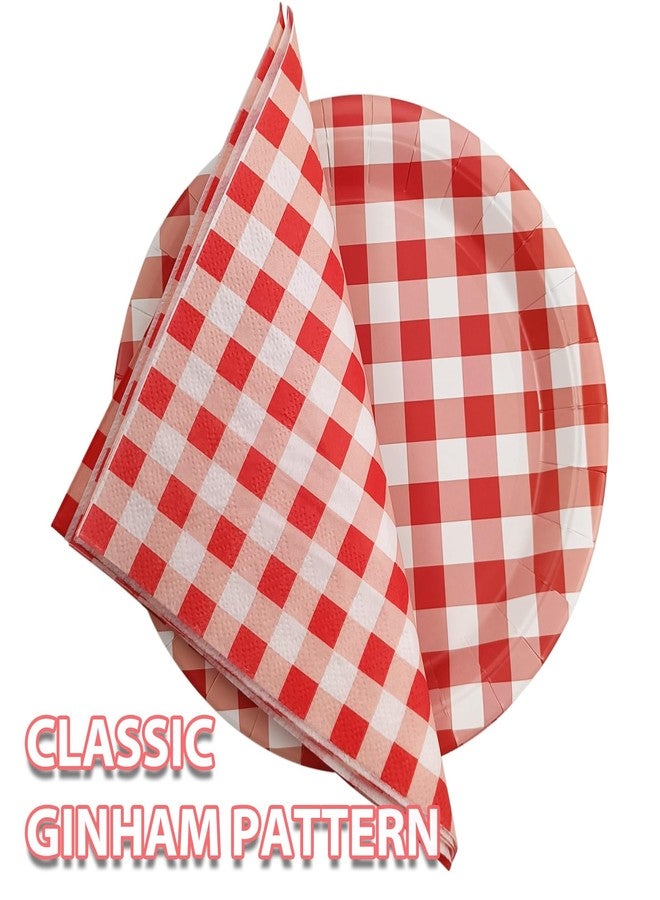 EaciTown 40 Pcs Red Gingham Napkins Christmas Napkin Paper Gingham Tableware Red and White Buffalo Plaid Napkins for Birthday Party Baby Shower - Image 4