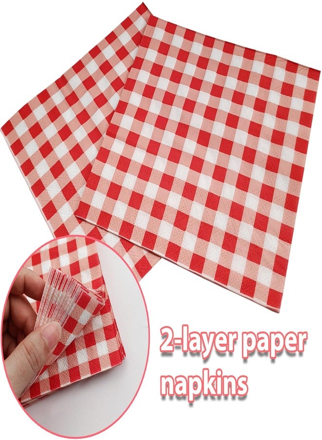 EaciTown 40 Pcs Red Gingham Napkins Christmas Napkin Paper Gingham Tableware Red and White Buffalo Plaid Napkins for Birthday Party Baby Shower - Image 2