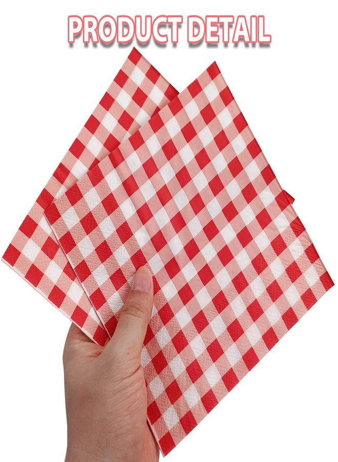 EaciTown 40 Pcs Red Gingham Napkins Christmas Napkin Paper Gingham Tableware Red and White Buffalo Plaid Napkins for Birthday Party Baby Shower - Image 5
