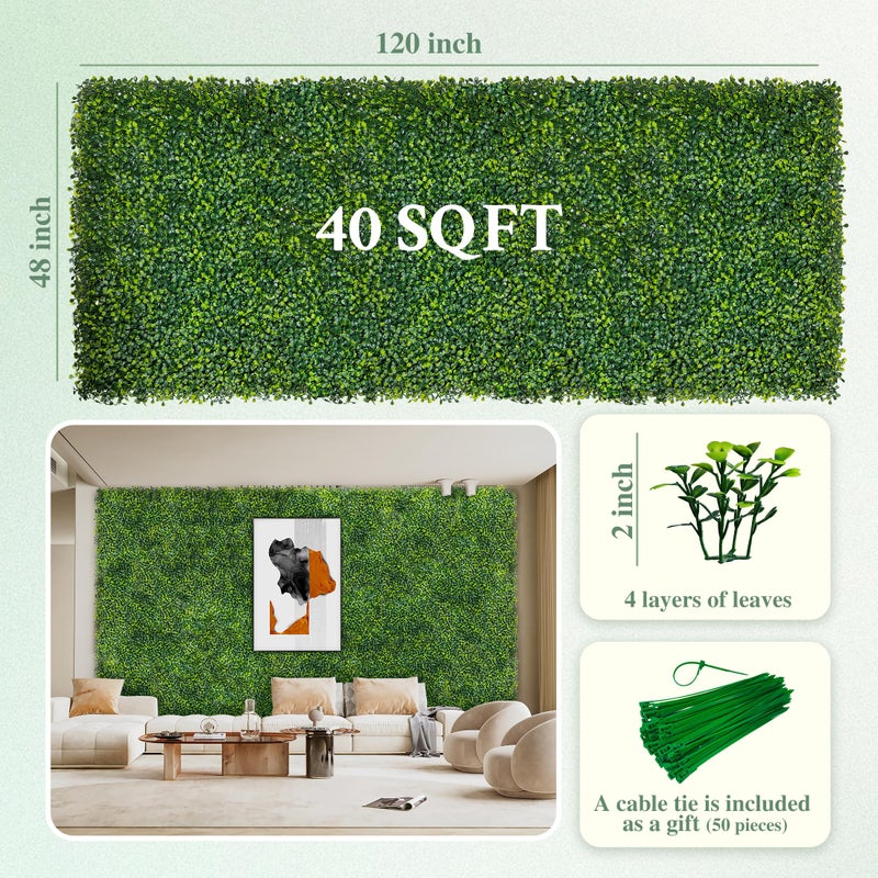 ODTORY Artificial Boxwood Roll Panels, 48"x120" (40 sq.ft) UV-Resistant Faux Ivy Privacy Fence Screen, Decorative Grass Wall Covering for Indoor & Outdoor Garden, Backyard, Balcony, Home Decor - Image 2