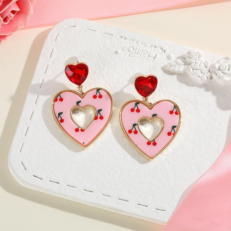 Madison Tyler Valentines Earrings for Women | Cherry Pink Heart Shaped Earrings | Fun Cute Love Earrings for Women | Valentines Wedding Birthday Mother's Day Jewelry Gift - Image 5