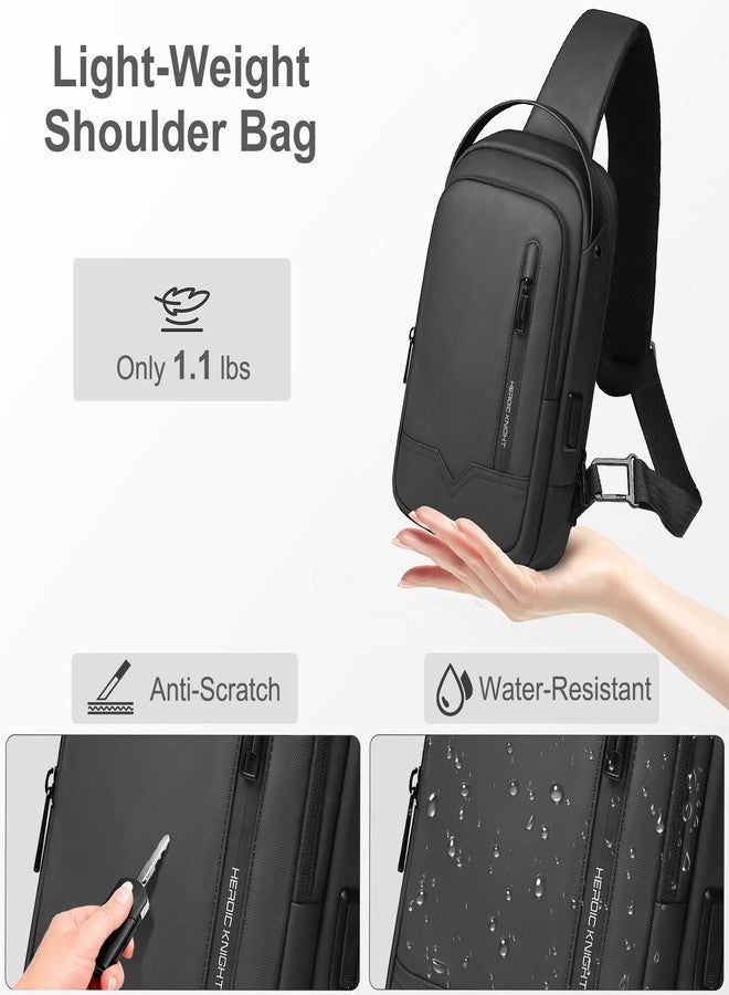 HK Sling Bag for Men Women Chest Bag Should Bags for 11.3 Inch iPad with USB Charging Port Water-Resistant Crossbody Sling Backpack LightWeight Anti-Theft Casual Daypack for Travel Sports Hiking-Black - Image 3