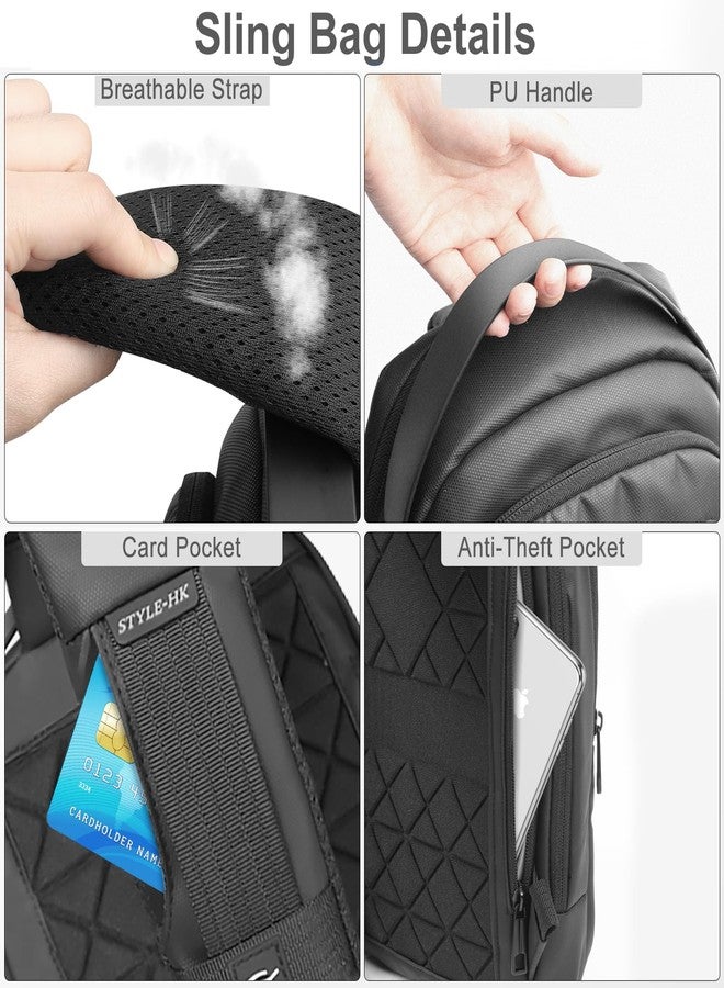 HK Sling Bag for Men Women Chest Bag Should Bags for 11.3 Inch iPad with USB Charging Port Water-Resistant Crossbody Sling Backpack LightWeight Anti-Theft Casual Daypack for Travel Sports Hiking-Black - Image 5