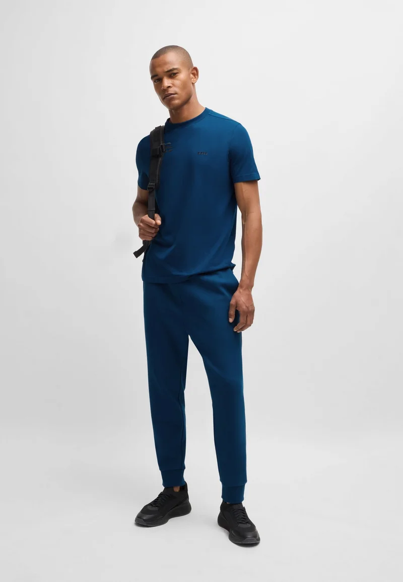 BOSS Open Blue Stretch-cotton T-shirt with logo detail for Men | Best Price UAE
