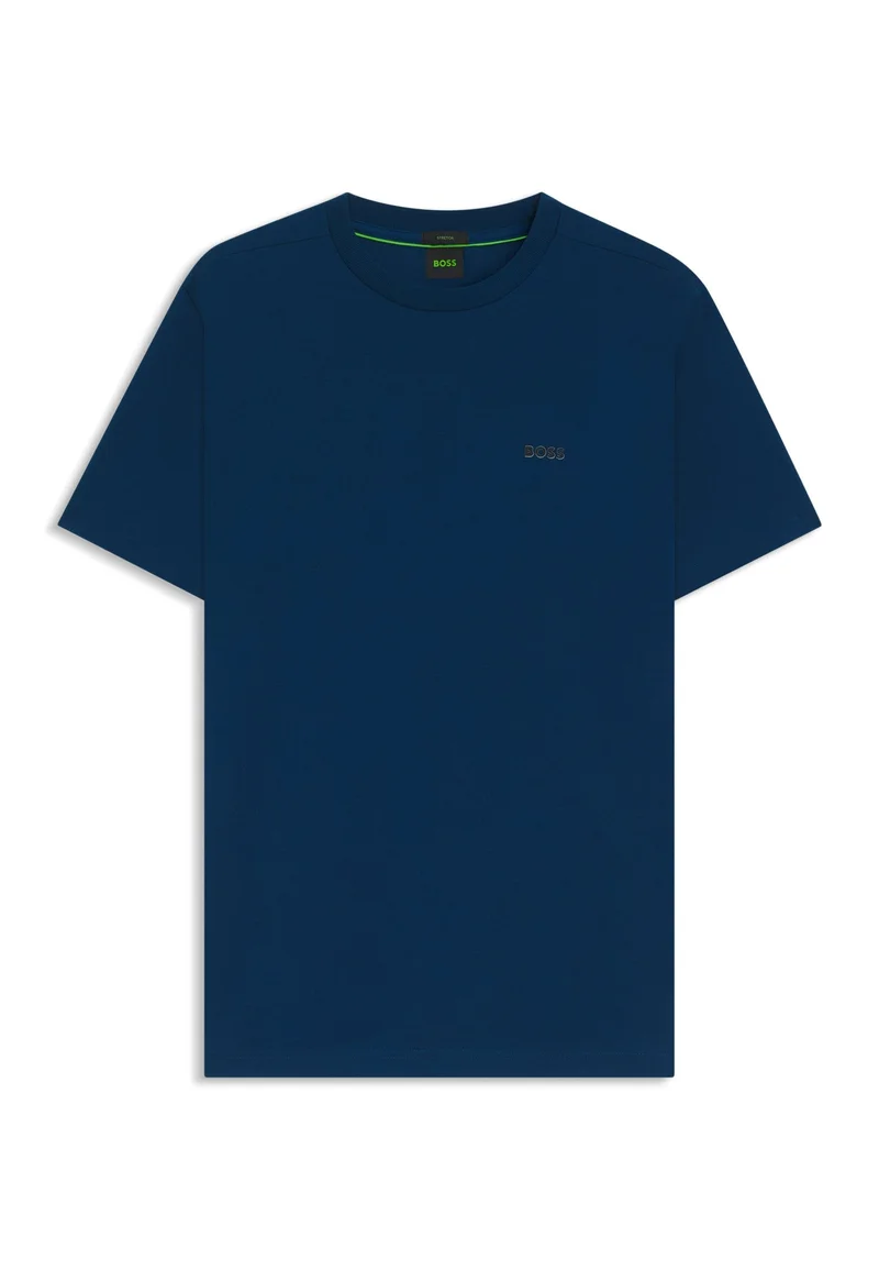 BOSS Open Blue Stretch-cotton T-shirt with logo detail for Men | Best Price UAE