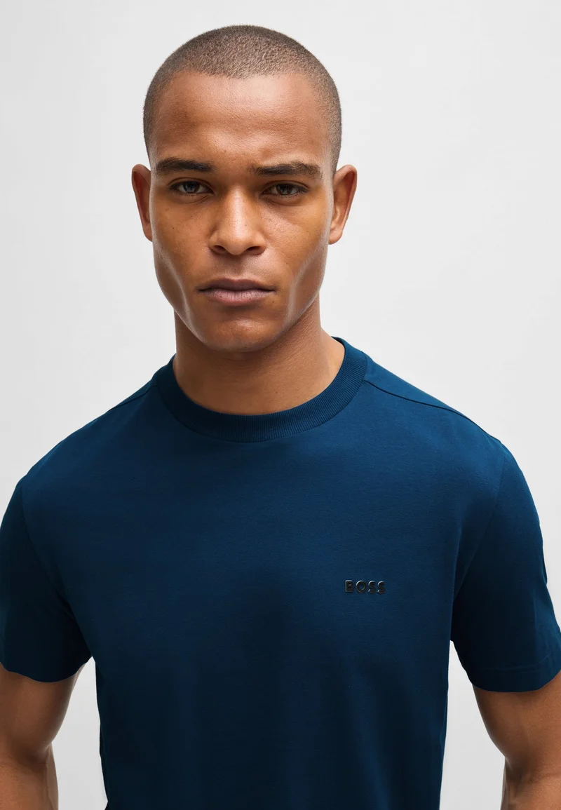 BOSS Open Blue Stretch-cotton T-shirt with logo detail for Men | Best Price UAE