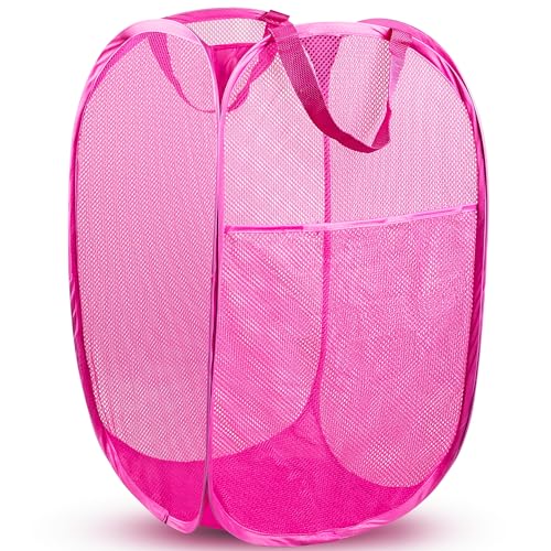 DUCOO Pop Up Hamper, 1 PCS Mesh Pop Up Laundry Hamper, Foldable Mesh Laundry Basket with Space-Saving Design for Home, Dorm, Travel & Storage - Pink - Image 1