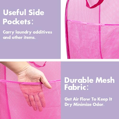 DUCOO Pop Up Hamper, 1 PCS Mesh Pop Up Laundry Hamper, Foldable Mesh Laundry Basket with Space-Saving Design for Home, Dorm, Travel & Storage - Pink - Image 4