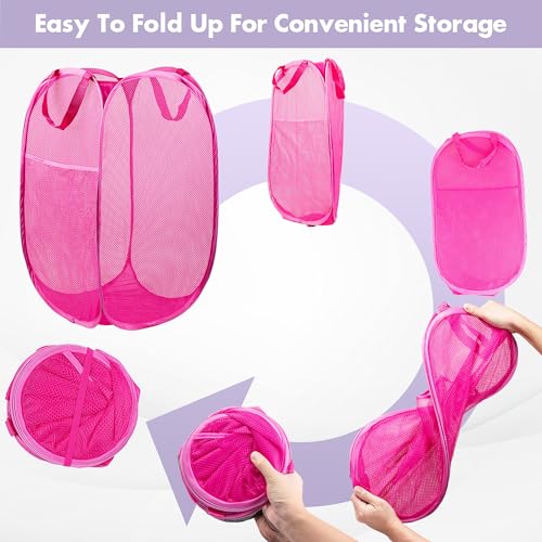 DUCOO Pop Up Hamper, 1 PCS Mesh Pop Up Laundry Hamper, Foldable Mesh Laundry Basket with Space-Saving Design for Home, Dorm, Travel & Storage - Pink - Image 5