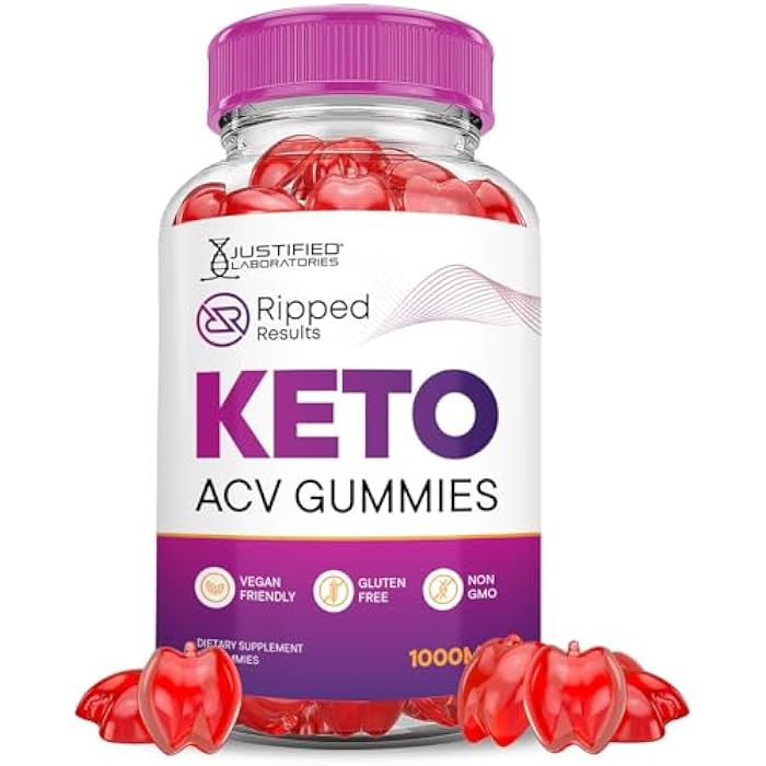 Justified Laboratories Ripped Results Keto ACV Gummies Advanced Formula 1000MG Ripped Results Keto Gummies Apple Cider Vinegar Formulated with Pomegranate Beet Juice Powder B12 Vegan Non GMO 60 Gummys - Image 1