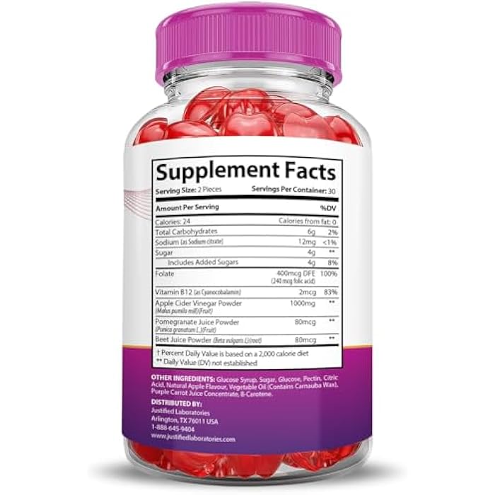 Justified Laboratories Ripped Results Keto ACV Gummies Advanced Formula 1000MG Ripped Results Keto Gummies Apple Cider Vinegar Formulated with Pomegranate Beet Juice Powder B12 Vegan Non GMO 60 Gummys - Image 2