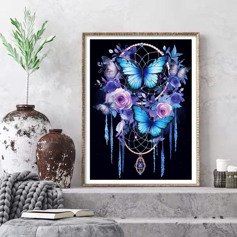 croshom Dream Catcher 5D Diamond Art Kits, Butterfly Diamond Painting Kits for Adults Beginners, DIY Full Round Drill Paint by Diamond Gem Art, Home Wall Decor 12 x 16 Inch - Image 3