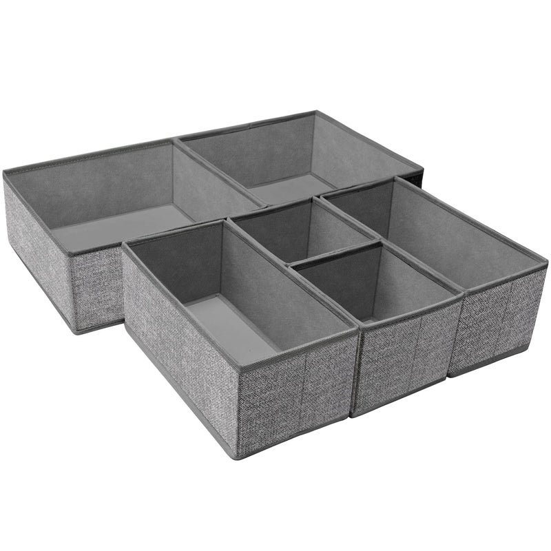 Criusia Foldable Underwear Drawer Organizer Closet Dividers Storage Box for Clothes Socks 6 Bins Gray