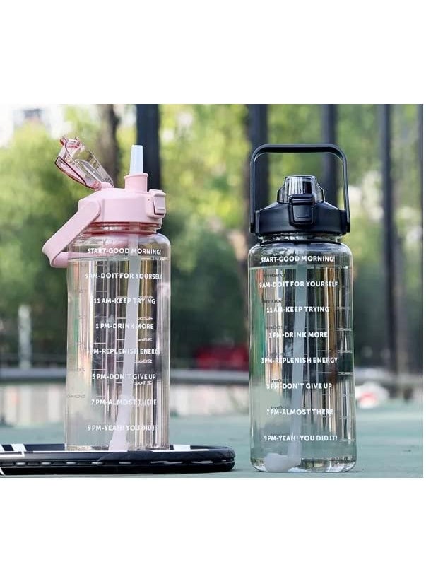 DIYASHI 2 L Capacity Belt Straw Transparent Motivational Water Bottles with Time Marker Leak proof breakproof Best Usage for OfficeSchoolCollegeGym Multi Color