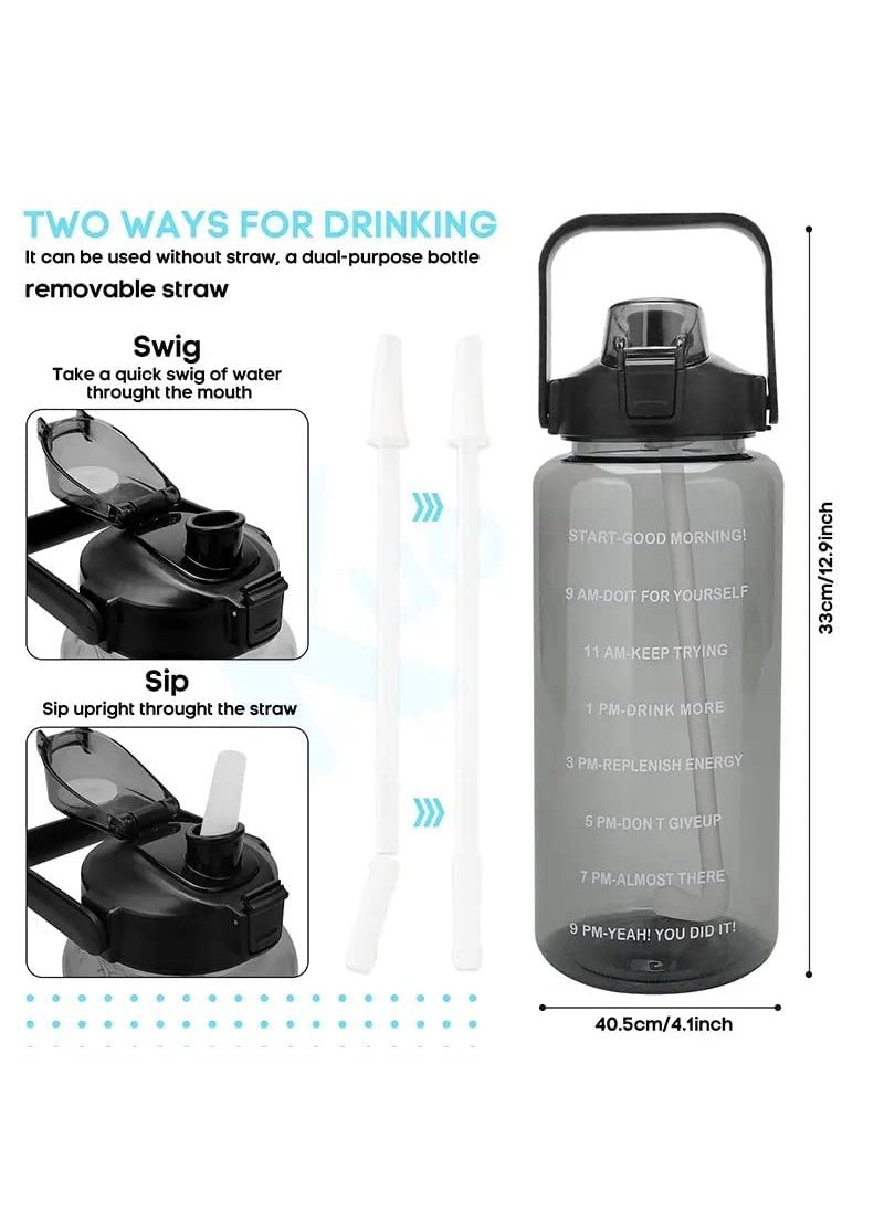 DIYASHI 2 L Capacity Belt Straw Transparent Motivational Water Bottles with Time Marker Leak proof breakproof Best Usage for OfficeSchoolCollegeGym Multi Color