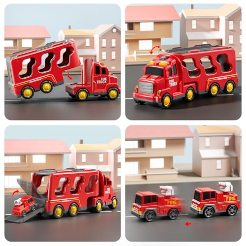 JUKUDAHU Truck Toys for 3 4 5 6 Years Old Boys, Toddler Car Toys for Toddler Boys Ages 3-5, Fire Toys Car Carrier Vehicle Toy Set, Kids Toys Truck Set for Age 3-9 - Image 5