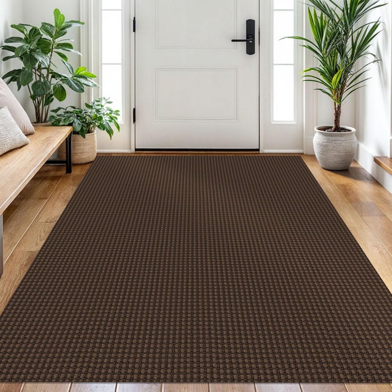 EARTHALL Woven Area Rug 4x6 Ft Washable Rugs for Entryway Non Slip Braided Throw Rugs Bedroom Carpet Cotton Entry Rug Cotton Floor Carpets for Bedroom Dining Room Living Room, Brown - Image 1