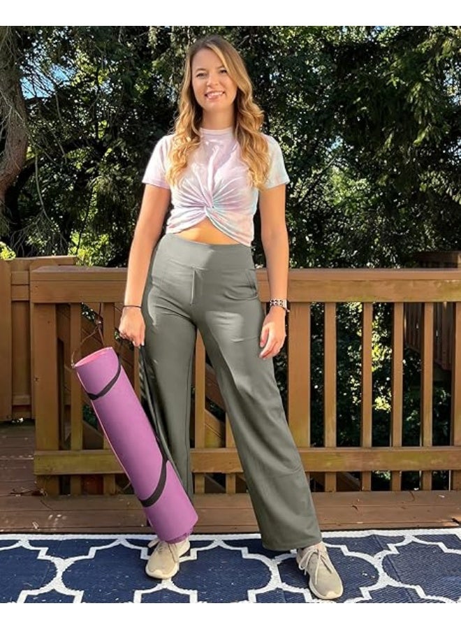 NIBEMINENT Yoga Pants Women Wide Leg Pants with Pockets High Waist Stretch Dress Casual Sweatpants Petite/Regular/Tall - Image 4