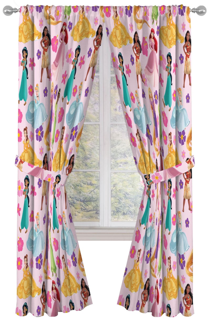 Jay Franco Window Curtains for Kids Bedroom 4-Piece Drape Set with 2 Tiebacks  Pink - Disney Princess  42"" W x 84"" L (Pack of 2) - Image 1