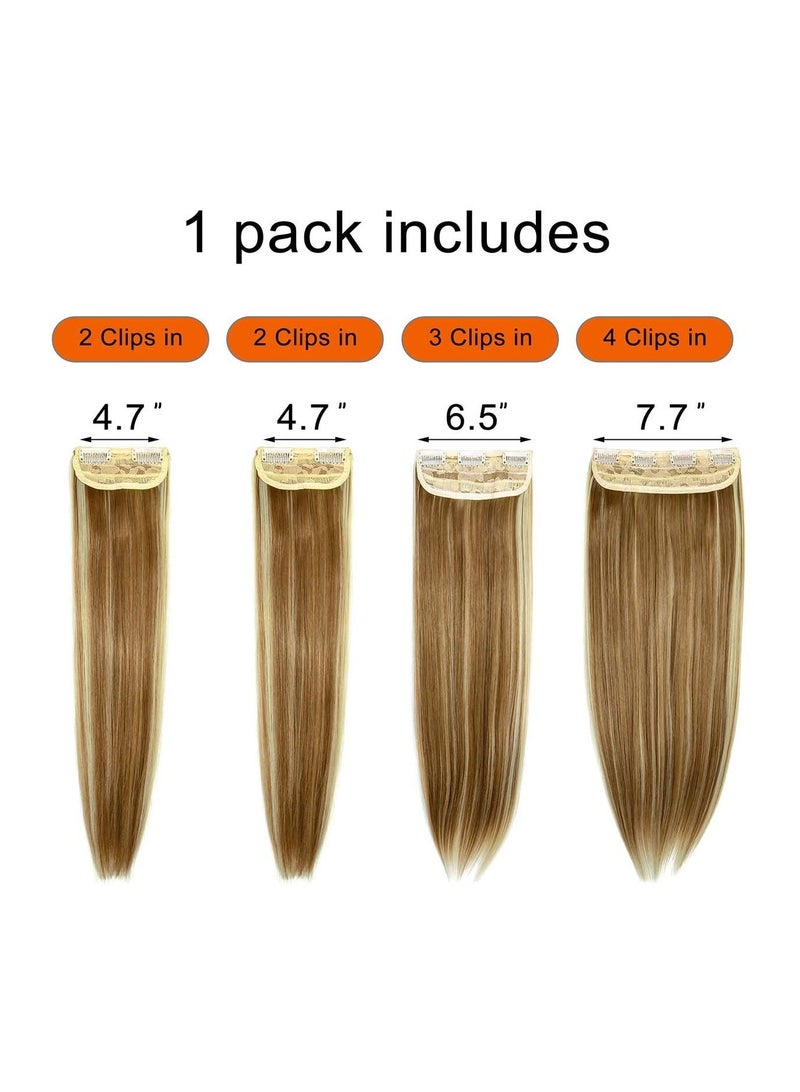 Estelle Clip in Hair Extensions 4Pcs 11Clips Straight Thick Full Head Double Weft Clip on Synthetic Hair Extension Hairpieces for Women Ginger Brown Mix Bleach Blonde Straight - Image 4
