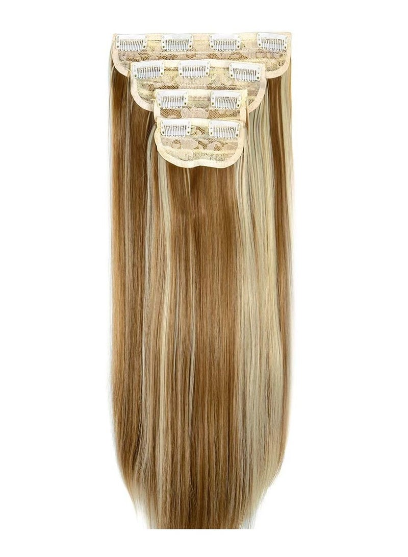 Estelle Clip in Hair Extensions 4Pcs 11Clips Straight Thick Full Head Double Weft Clip on Synthetic Hair Extension Hairpieces for Women Ginger Brown Mix Bleach Blonde Straight - Image 2