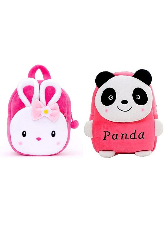 Blue Tree Kids School Bag Soft Plush Backpack Cartoon Bags Mini Travel Bag for for Girls Boys Toddler Baby Konggi Rabbit & Pink Panda - Image 1