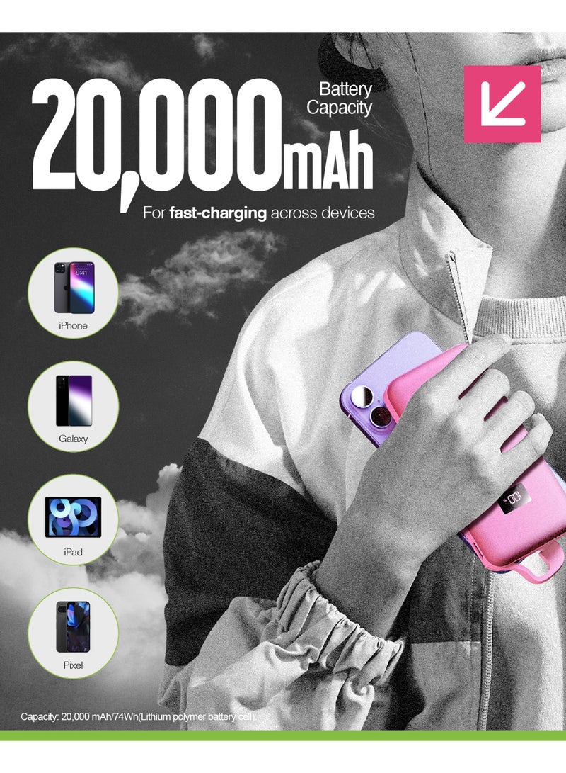 JUICE Eco Integrated Max Power Bank 20000mAh – Portable Charger with Built-in USB-C Cable, Fast 20W Output, Digital Display, Power Bank for iPhone 15 16, Samsung, Android, GoPro, iPad - Pink - Image 5