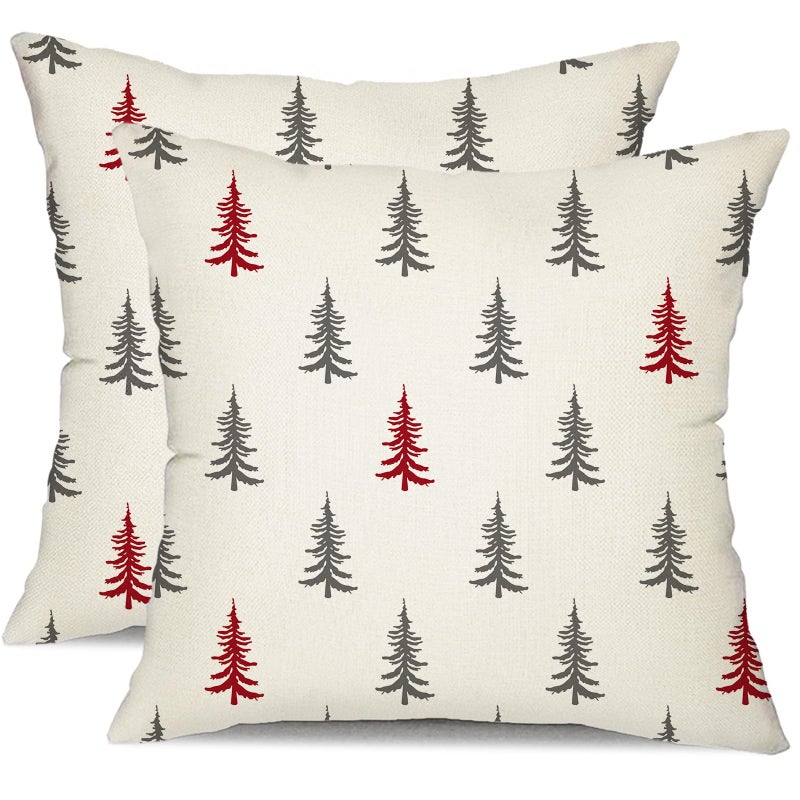DFXSZ Christmas Pillow Covers 20x20 inch Set of 2 Christmas Tree Decorative White Throw Pillow Covers Winter Famliy Decoration for Home Couch TH30G20