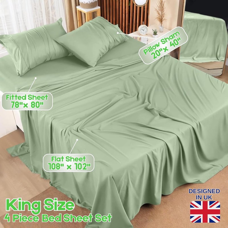 FOAM CRAFT Hotel Quality 100% Cotton Bed Sheet Set - King Size, 4 Pieces, Sage Green - Image 2