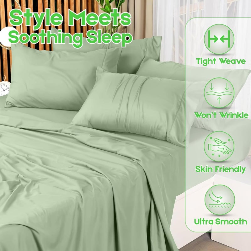 FOAM CRAFT Hotel Quality 100% Cotton Bed Sheet Set - King Size, 4 Pieces, Sage Green - Image 5