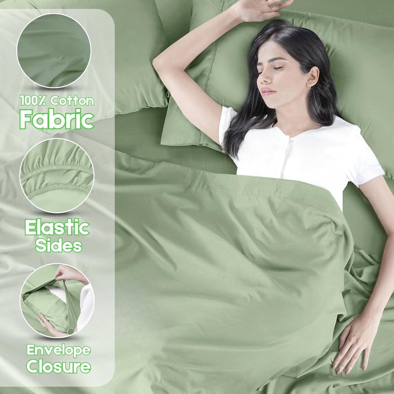 FOAM CRAFT Hotel Quality 100% Cotton Bed Sheet Set - King Size, 4 Pieces, Sage Green - Image 3