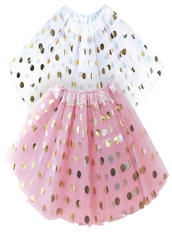 OLYPHAN Pink Tutu Girls Polka Dot Tulle Skirts & White Tutu Skirt Set for Halloween Costume, Dress Up Birthday Party, Spring Easter Costume - Image 1
