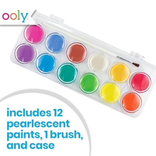 Ooly Chroma Blends Pearlescent Watercolor Set, 12 Colors, Watercolor Pack for Creative Kids and Adults, Vibrant Colors in a Portable Case, Art Supplies for Ages 6 and Up, Brush Included - Image 2