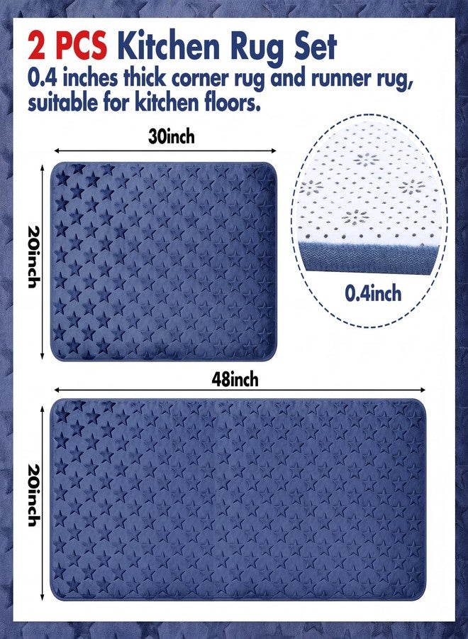 Dunzy 2 Pcs Blue Stars 4th of July Kitchen Mat Set of 2 Patriotic Kitchen Rugs Memorial Day Independence Day Decor Rubber Backed Anti Fatigue Floor Rug for Bathroom Bedroom Laundry 30"x20" and 48"x20" - Image 2