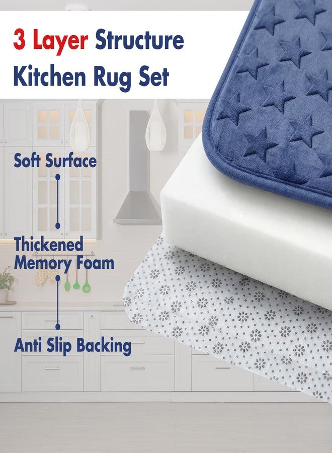 Dunzy 2 Pcs Blue Stars 4th of July Kitchen Mat Set of 2 Patriotic Kitchen Rugs Memorial Day Independence Day Decor Rubber Backed Anti Fatigue Floor Rug for Bathroom Bedroom Laundry 30"x20" and 48"x20" - Image 5