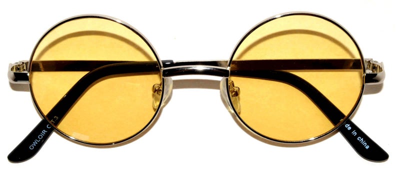 OWL Round Retro Vintage Circle Style Tint Sunglasses Metal Frame Yellow Tinted Lens 43mm UVB - Image 2