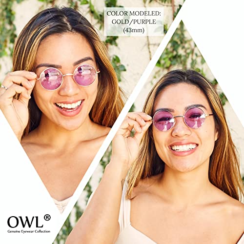 OWL Round Retro Vintage Circle Style Tint Sunglasses Metal Frame Yellow Tinted Lens 43mm UVB - Image 3
